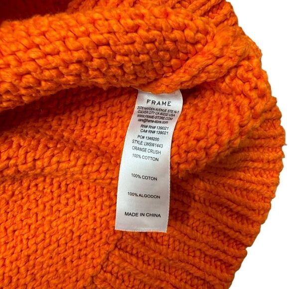 Frame Round Neck Cotton Knit Cropped Sweater Orange Large - Picture 7 of 8